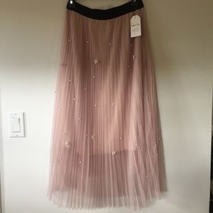 NWT Tulle pleated midi skirt with pearl detail!
